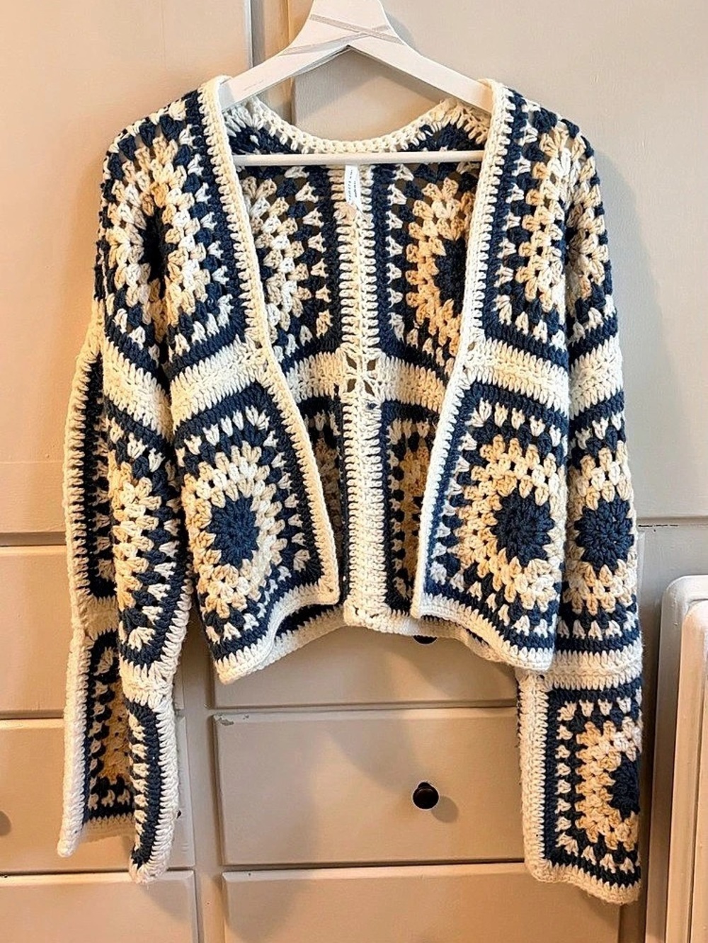 Anthropologie Geometric Knit Cardigan in Blue & White Like New